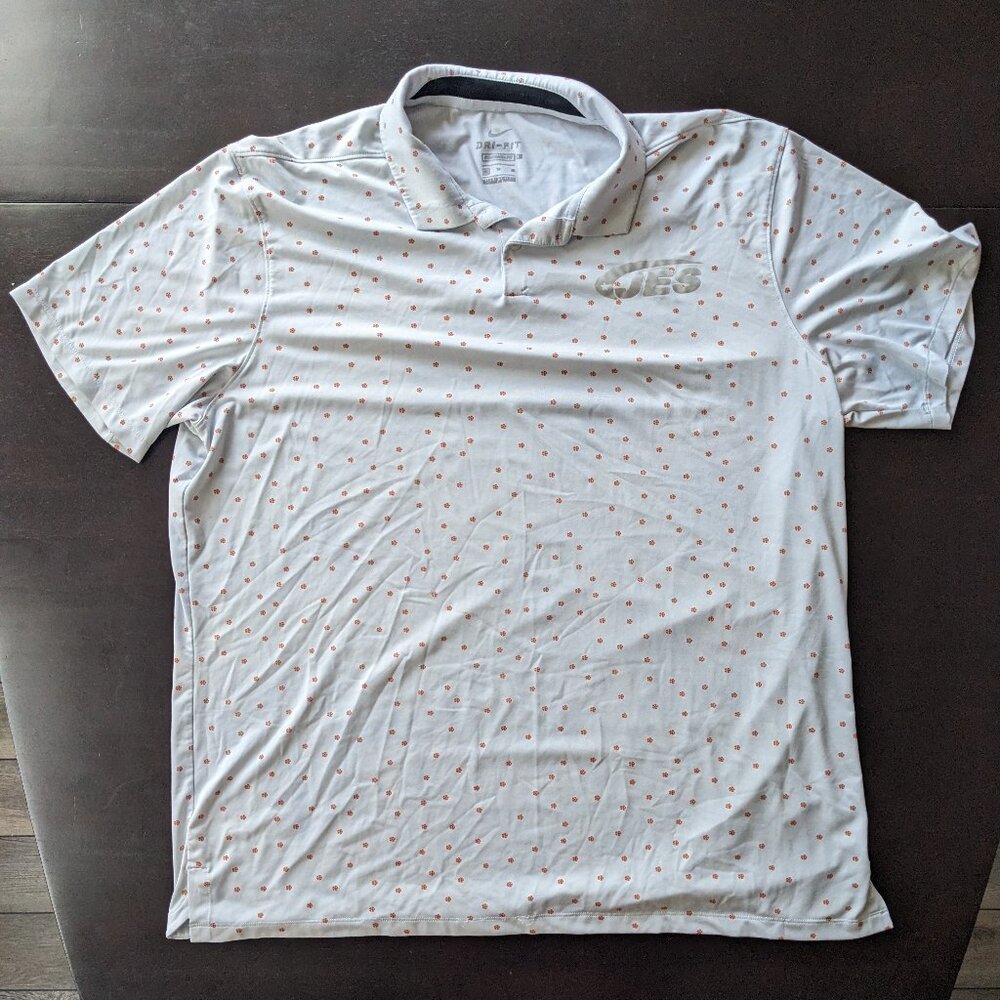 Nike Dri-FIT Mens XL Polo Shirt Floral Micro Print Grey Orange JES Logo Golf